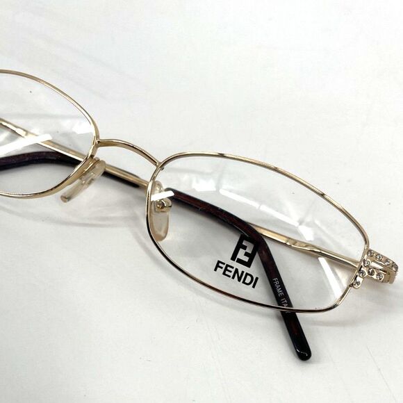 VTG Fendi Crystal Logo Designer Italy Golden Glimmer F555 Eyeglasses 52-17-135 - Picture 1 of 11